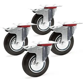Wiltec Wiltec, Möbelrollen, Doppelstopp-Lenkrolle Set 4x Vollgummirad 200mm 150kg Transportrollen