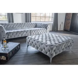 KAWOLA Hocker NARLA Chesterfield Velvet 110 x 44 x 110 cm Silber