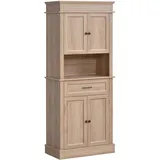 HOMCOM Küchenschrank Hochschrank mit Schublade Esszimmerschrank mit höhenverstellbaren Regalböden Küchenbuffet Kippschutz Spanplatte Natur 74 x 39,5 x 183 cm