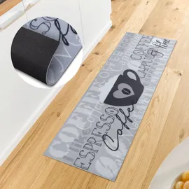 HANSE HOME I Like Espresso", schwarz-weiß (grau,schwarz,weiß), B:50cm H:3mm L:150cm, Polyester, Teppiche, Läufer, Rutschfest, Küchenteppich, Küche, Teppich, Pflegeleicht