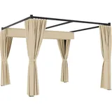 Outsunny Pergola 3 x 3 m Freistehend Terrassenüberdachung mit Schiebedach, 4 Seitenwände, UV-beständig Überdachung Metall Gartenpavillon Sonnenschutz für Terrasse Garten, Beige   Aosom