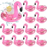 Perthlin 16 Flamingo Aufblasbare Getränkehalter Flamingo Pool Getränkehalter Glitzernde Konfetti Schwimmring Getränkehalter Vinyl Schwimmende Getränkehalter für Sommer Wasser Kinder Badespielzeug