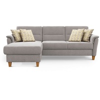 CAVADORE Schlafsofa Palera / L-Form Polstersofa mit Federkern, Schlaffunktion und Bettkasten / 244 x 89 x 163 / Chenille, Hellgrau