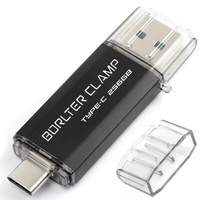 BORLTER CLAMP Type C USB-Stick 256GB OTG 2 in 1 Speicherstick Dual-Port USB 3.0 Flash-Laufwerk mit USB C Anschluss für Smartphone, Tablets & Computer (Schwarz)