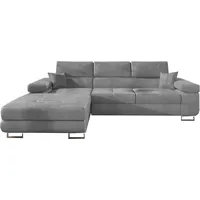 MOEBLO Ecksofa ALVARO, Eckcouch mit Bettfunktion Couch L-Form Polstergarnitur Wohnlandschaft Polstersofa mit Ottomane Couchgranitur Sofa, mit Schlaffunktion und Bettkasten grau