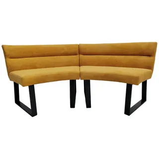 YOZI Essbank Essbank gepolstert Sitzbank mit Rückenlehne Leinenoptik+Pocket Spring (Packung, 2-St), 2er Bank, Rundform, Frei im Raum stellar, Design gelb