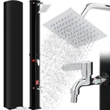 Solardusche, Solar Gartendusche 60 Liter inkl. 360° Duschkopf, Wasserhahn, Gartenschlauch-Anschluss & Schutzhaube, 4PCS Bodennägel, Pooldusche Camping, warmes Wasser, bis 60°C, ohne Stromanschluss