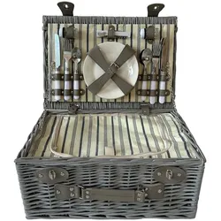 HTI-Living Picknickkorb Picknickkorb für 4 Personen Finie Grau (Stück, 1 St., 1 Picknickkorb inkl. Geschirr), Weidenkorb mit Geschirr und Kühlfach grau