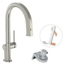 Hansgrohe Aqittura M91 FilterSystem 210, Ausziehauslauf, 1jet, sBox, Edelstahl