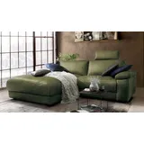 KAWOLA Sofa LOLA Ecksofa Stoff moosgrün mit motorischer Relaxfunktion Recamiere links - Grün