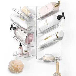 AITEE Acryl-Badezimmer-Organizer, Duschablage, transparenter Shampoohalter, Organizer, Wandmontage, Dusch-Organizer mit Saugnapf, kein Bohren und rostfrei, robust und langlebig – Kombinationsregal