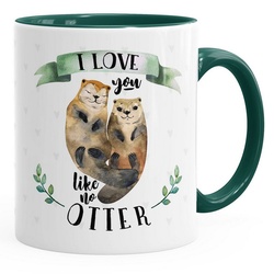 MoonWorks Tasse Kaffee-Tasse Otter Pärchen I love you like no otter Geschenk Liebe Spruch Kaffeetasse Teetasse Keramiktasse MoonWorks®, Keramik grün