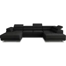 Sofnet Wohnlandschaft Caris U mit Schlaffunktion und einstellbare Kopfstützen, Ecksofa mit zwei Bettkästen, Couch, Sofa, Bettsofa (Schwarz (Kronos 07), Ecksofa Links)