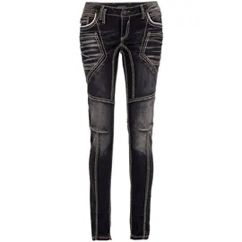 Cipo & Baxx Jeans Damen, Gr. 30, Länge 32, schwarz, 85% Baumwolle, 14% Polyester, 1% Elasthan, unifarben, slim fit lang, Jeans Slim-fit-Jeans, mit extravagantem Nahtdesign, WD382