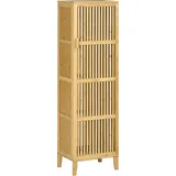 Designer-bambusregal Mit Stauraum, Lamellentür Und 3 Ablagen Für Badezimmer, Schlafzimmer, Wohnzimmer – Aufbewahrungseinheit 40 X 30 X 140 Cm.