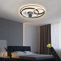 Ring Schwarz Deckenventilator mit Beleuchtung App und Fernbedienung Invisible Stumm LED Fan Deckenleuchte Dimmbar Smart Timing Funktion Unsichtbares Deckenlampe Wohnzimmer Schlafzimmer Beleuchtung