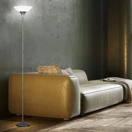 ETC Shop Stehleuchte Stehlampe Deckenfluter Wohnzimmerlampe, Schnurschalter, Metall titanfarben weiß, 1x E27 Fassung, DxH 28x180cm