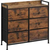 WOLTU Kommode mit Schubladen, Schrank mit 6 Stoffschubladen, Aufbewahrungsschrank Sideboard für Schlafzimmer Wohnzimmer Flur, Metallrahmen, Industrial Stil, Vintagebraun Schwarz, SSK010shm