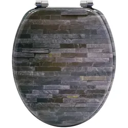 sanicomfort WC Sitz Bricks , MDF Holzkern, ohne Absenkautomatik, Toilettensitz mit Klodecken, Klobrille und Deckel, verchromte Metallscharniere, einfache Montage