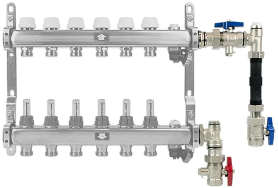 Anschlussgarnitur 3/4'' senkrecht mit Wärmemengenzähler-Einbausatz 110mm