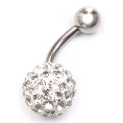 Bauchnabelpiercing FIRETTI "Schmuck Geschenk Piercing Körperschmuck Kugel", silber (edelstahlfarben, weiß, weiß), Piercings, Edelstahl, mit Glasstein