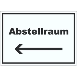 HB-Druck Abstellraum Aufkleber mit Text und Richtungspfeil links Lager waagerecht A8 (52x74mm)