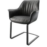 DeLife Freischwinger Keila-Flex mit Armlehnen Echt-Leder Schwarz Freischwinger flach Schwarz,
