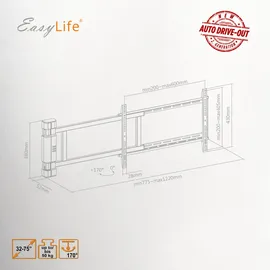 Easy Life EasyLife TV Wandhalterung elektrisch Auto Drive-out 32–75 Zoll | 50 kg | Weiß