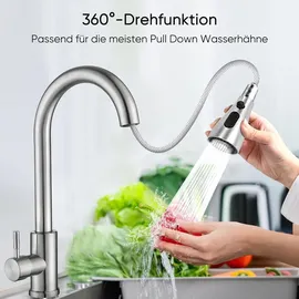 luxuskollektion 3 Modi Brausekopf Küchenarmatur Ersatz, Pull Out Geschirrbrause mit 9