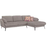 Ecksofa W.SCHILLIG "softy" Sofas Gr. B/H/T: 265cm x 79cm x 168cm, Chenille-Flachgewebe R66, Recamiere rechts, grau (stone r66) mit dekorativer Heftung im Sitz, Füße Chrom glänzend