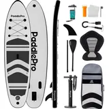 LifeGoods PaddlePro SUP Board mit Sitz, aufblasbares Stand-Up-Paddle-Board, komplettes Set 320x81 cm, 150 kg, Weiß/Schwarz – Paddel Board mit Ru... - Weiß/Schwarz