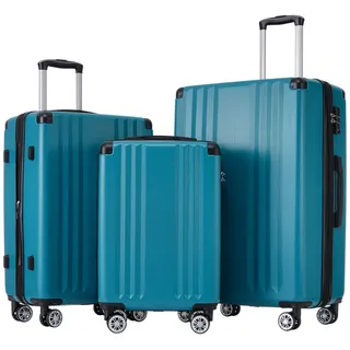 Flieks Kofferset 3 Stück, Trolley Hartschale Reisekoffer Set 3 teilig, Handgepäck Koffer Hartschalenkoffer mit Schwenkrollen, Grün - Grün
