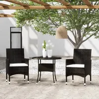vidaXL 3-tlg. Bistro-Set Poly-Rattan und Hartglas Schwarz