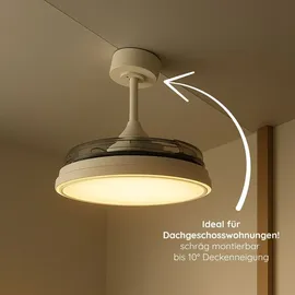 Melitec Deckenlampe mit Ventilator, Deckenventilator mit Beleuchtung, RGB, weiß,