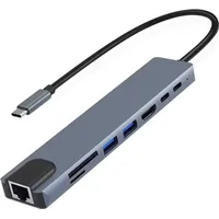 tradenation USB-C Hub Dockingstation 8-IN-1 Adapter 4K HDMI USB 3.0 LAN RJ45 Ethernet Micro SD Kartenleser für Apple Dell HP Lenovo Asus Acer Microsoft Samsung