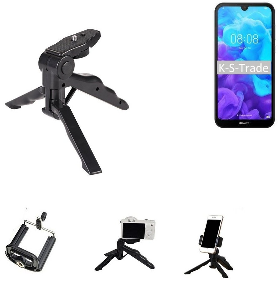 K-S-Trade für Huawei Y5 (2019) Smartphone-Halterung, (Stativ Tisch-Ständer Dreibein Handy-Stativ Ständer Mini-Stativ) schwarz