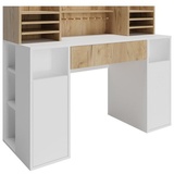 Vicco Schreibtisch Basteltisch XL 126,8 x 100 cm, Weiß Sonoma mit Regale, Schubfach