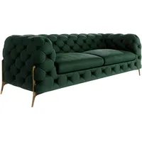 S-style möbel Chesterfield-Sofa, Smaragdgrün, Echtholz,Buche, Birke, 3-Sitzer mit Metall