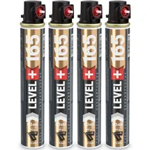 Level + Gaskartusche 4 Stk. Ganzjahresgas 165mm, 80ml, Ø32, rot Ring, Ersatzgas für Nagler, Fuel Cell RM165