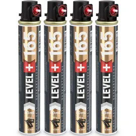 Level + Gaskartusche 4 Stk. Ganzjahresgas 165mm, 80ml, Ø32, rot Ring, Ersatzgas für Nagler, Fuel Cell RM165
