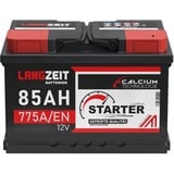 LANGZEIT lead acid, Autobatterie 85Ah 12V 775A/EN Starterbatterie Batterie ersetzt 80Ah 72Ah 74Ah 75Ah 77Ah, Kompatibel mit PKW