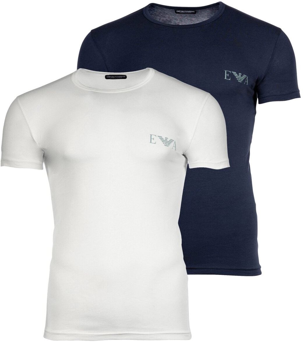 EMPORIO ARMANI Herren T-Shirt, 2er Pack - BOLD MONOGRAM, Rundhals, Slim Fit, Stretch Cotton Marine/Weiß L