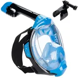 AQUASTIC Kai Schnorchelmaske Größe L/XL Vollgesichtsmaske 180° Sicht Luftzirkulationssystem Silikon-Bodenkragen Anti-Dampf-Ventil Polycarbonat Sichtfenster Farbe Blau-Schwarz