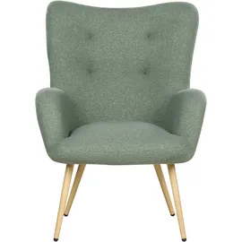 Beliani Ohrensessel Vejle Bouclé 70 x 100 x 80 cm Hellgrün mit Hocker