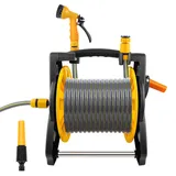 Schlauchtrommel Mit 25M Schlauch, 7-Fach-SprüHkopf Und DirektdüSe, StrapazierfäHiger Manueller Schlauchaufroller, zum BewäSsern Von Blumen, Reinigen Von BöDen, Waschen Von Autos