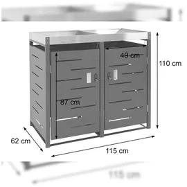 Mendler Mülltonnenverkleidung HWC-H40b 110 x 115 x 62 cm grau
