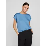 VILA Kurzarmshirt VIELLETTE S/S Satin TOP - NOOS Satin Optik blau S (36)