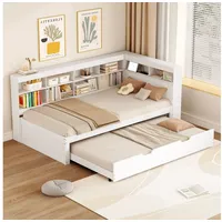 Celya Schlafsofa Massivholzsofa, Schlafsofa mit extra großen Schubladen, Schlafsofa 90*200cm, ohne Matratze, Ausziehbares Bett 90*190 mit USB-Steckdose und mehreren Ablagefächern weiß