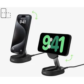 Belkin BoostCharge Pro Qi2 verstellbare kabellose magnetische Ladestation mit Qi2 (15 W) schwarz