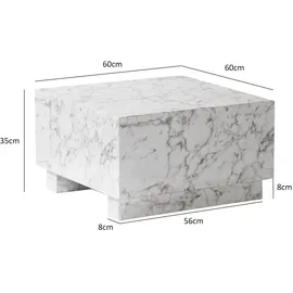 KADIMA DESIGN Couchtisch MONOBLOC 60x60x35 cm Hochglanz mit Marmor Optik, in Weiß | Gr.: onesize